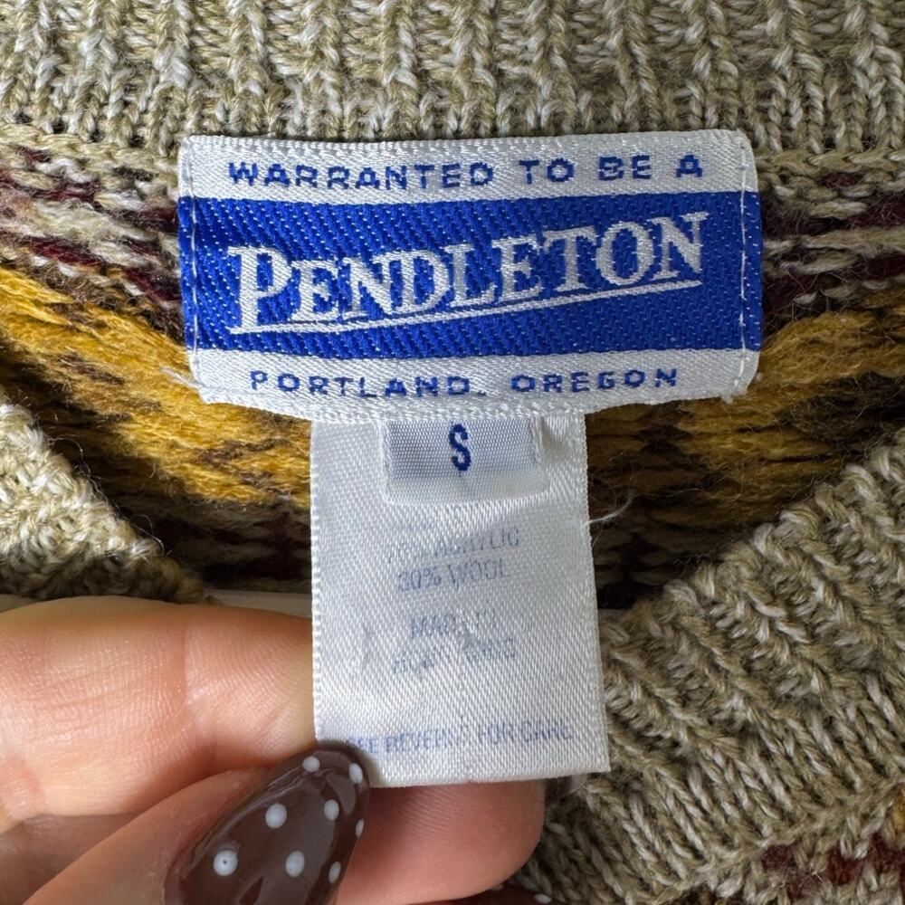 Vintage Pendleton Fair Isle Tan Beige Wool Sweater Size Small - Picture 4 of 4